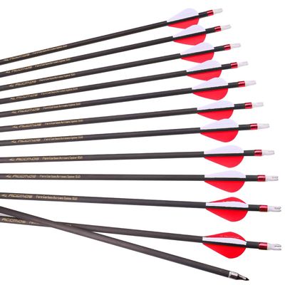 ACCMOS 12pc 29-Inch Spine-400 Arrow Removable Tips Targeting Hunting Arrow Plastic Fletching 2 Inch Vane Carbon Arrows for Compound Bow Recurve Bow Adult Youth Archery Red White