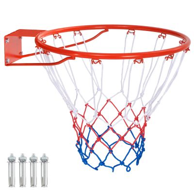 GYMAX Basketball Rim, 15/18 inch Basketball Rim Replacement with All-Weather Net, Basketball Hoop Replacement Rim Outdoor/Indoor for Wall Door Mounted (Orange Red, 18")