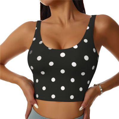 ZLYYXY Women'S Sports Bras - U-Racerback Bra Black and White Polka Dot Workout Tank Tops with Removable Cups for Running/Yoga/Gym, Large