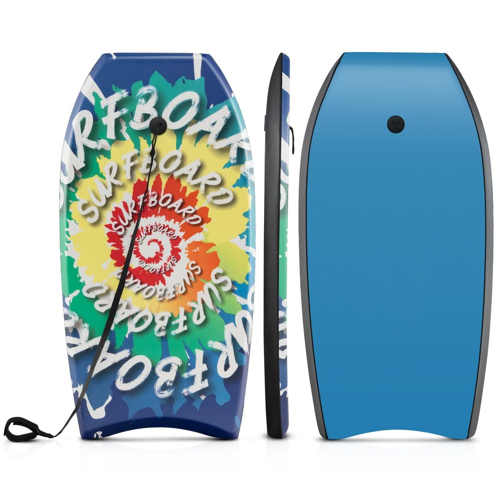 Goplus 41''/37''/33'' Lightweight Body Board for Beach, Surf Board with EPS Core, XPE Deck, HDPE Slick Bottom, Wrist Leash, Bodyboard for Kids Adults Surfing (Rainbow Vortex, 41 Inches)