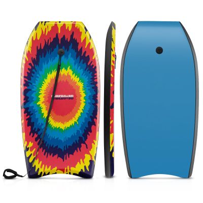 Goplus 41''/37''/33'' Lightweight Body Board for Beach, Surf Board with EPS Core, XPE Deck, HDPE Slick Bottom, Wrist Leash, Bodyboard for Kids Adults Surfing (Colorful Explosion, 33 Inches)