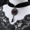 Rrdaily Black Rose Cameo Pendent Choker,Gothic Velvet Choker Necklace Vintage Resin Red Crystal Gem Pendent Necklaces Witch Jewelry for Women (Black) view 2
