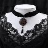 Rrdaily Black Rose Cameo Pendent Choker,Gothic Velvet Choker Necklace Vintage Resin Red Crystal Gem Pendent Necklaces Witch Jewelry for Women (Black) view 3