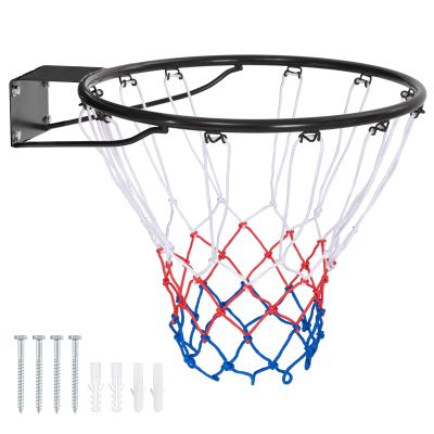 GYMAX Basketball Rim, 15/18 inch Basketball Rim Replacement with All-Weather Net, Basketball Hoop Replacement Rim Outdoor/Indoor for Wall Door Mounted (Black, 15")