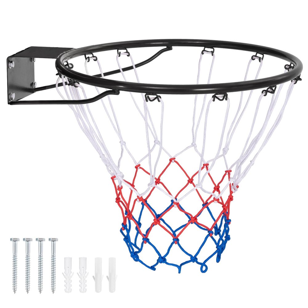 GYMAX Basketball Rim, 15/18 inch Basketball Rim Replacement with All-Weather Net, Basketball Hoop Replacement Rim Outdoor/Indoor for Wall Door Mounted (Black, 15")