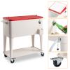 80 Quart Rolling Ice Chest Cooler Cart with Wheels, Portable Patio Backyard Party Bar Drink Stand Up Cooler Trolley with Shelf, Beverage Pool with Bottle Opener for Picnic, BBQ, Camping, Tailgating view 3