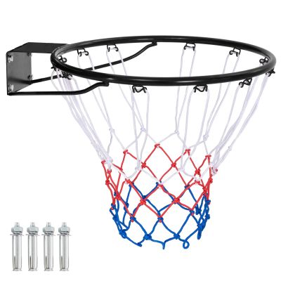 GYMAX Basketball Rim, 15/18 inch Basketball Rim Replacement with All-Weather Net, Basketball Hoop Replacement Rim Outdoor/Indoor for Wall Door Mounted (Black, 18")