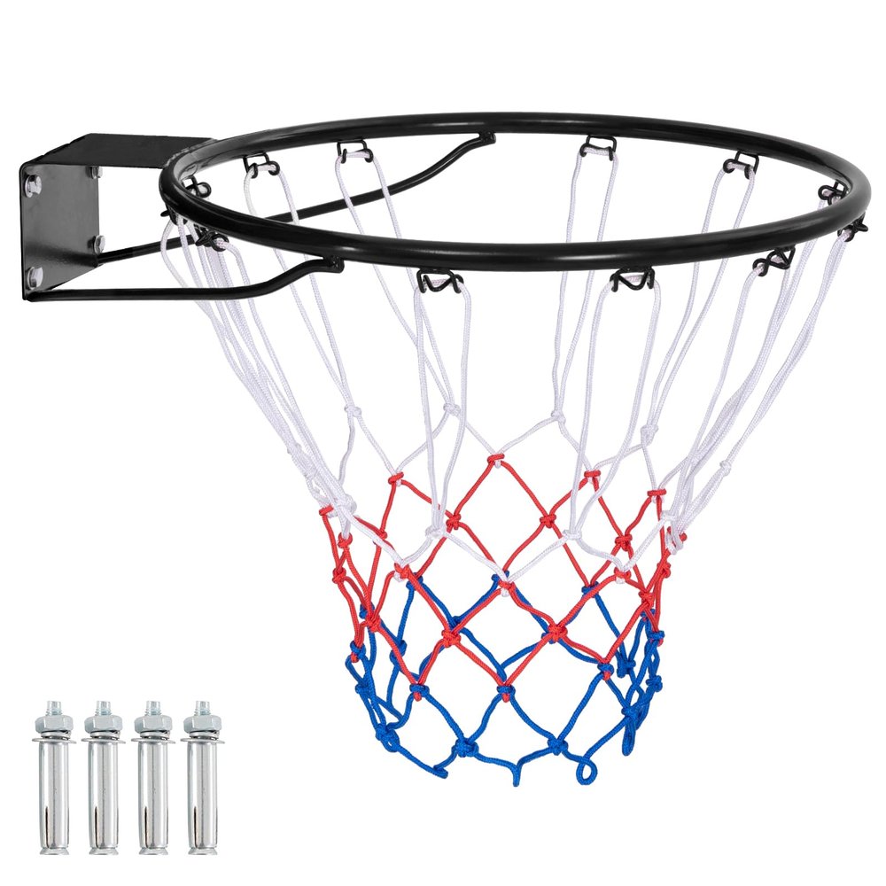 GYMAX Basketball Rim, 15/18 inch Basketball Rim Replacement with All-Weather Net, Basketball Hoop Replacement Rim Outdoor/Indoor for Wall Door Mounted (Black, 18")