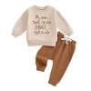 wdehow Infant Toddler Baby Boy 2Pcs Outfits Long Sleeve Letters Print Pullover Tops + Drawstring Pants Set Fall Winter Clothes (A-Apricot, 3-4T) view 1
