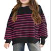 Batermoon Girls Striped Oversized Sweaters Fashion Batwing Sleeve Side Slit Knit Pullover Clothes 5-14 Years view 1