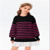 Batermoon Girls Striped Oversized Sweaters Fashion Batwing Sleeve Side Slit Knit Pullover Clothes 5-14 Years view 2