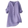 Deal of Day Prime Today Only Peime Check Out Orders in Cart Now Womens Summer Tops Cotton Linen Cotton Long Sleeve Shirt Women Womens Linen Blouses Linen Shirt Dresses for Women 2024 Purple view 1