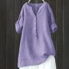 Deal of Day Prime Today Only Peime Check Out Orders in Cart Now Womens Summer Tops Cotton Linen Cotton Long Sleeve Shirt Women Womens Linen Blouses Linen Shirt Dresses for Women 2024 Purple view 2