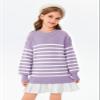 Batermoon Girls Striped Oversized Sweaters Fashion Batwing Sleeve Side Slit Knit Pullover Clothes 5-14 Years Purple view 2