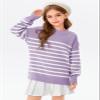 Batermoon Girls Striped Oversized Sweaters Fashion Batwing Sleeve Side Slit Knit Pullover Clothes 5-14 Years Purple view 3