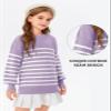 Batermoon Girls Striped Oversized Sweaters Fashion Batwing Sleeve Side Slit Knit Pullover Clothes 5-14 Years Purple view 4