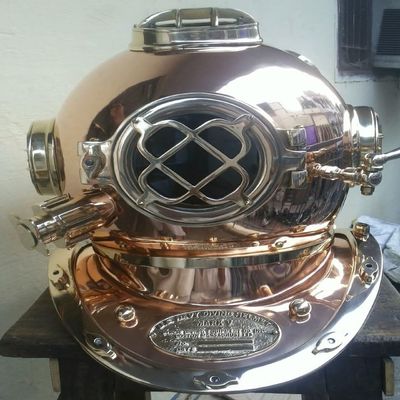NineFit Basics Nautical Collectible Heavy Diving Helmet US Navy Mark V Maritime Decorative Pure Copper Brass Divers Helmet 18"" Replica Gift Items, 16 Inch