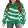 Girls Striped Oversized Sweaters Fashion Batwing Sleeve Side Slit Knit Pullover Clothes 5-14 Years Green view 1