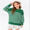 Girls Striped Oversized Sweaters Fashion Batwing Sleeve Side Slit Knit Pullover Clothes 5-14 Years Green view 3