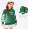 Girls Striped Oversized Sweaters Fashion Batwing Sleeve Side Slit Knit Pullover Clothes 5-14 Years Green view 4