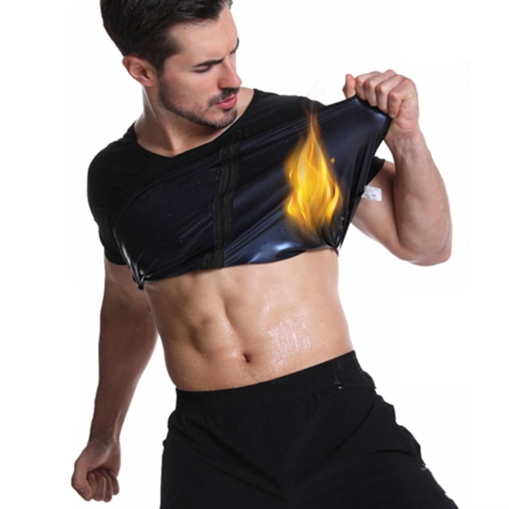 Vuirrm Sauna Vest for Men, Workout Tank Top for Men, Men's Heat Trapping Sweat Compression Vest Short Sleeve Sauna Shirt with Zipper,S/M,Black