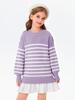 Batermoon Girls Striped Oversized Sweaters Fashion Batwing Sleeve Side Slit Knit Pullover Clothes 5-14 Years Purple view 2