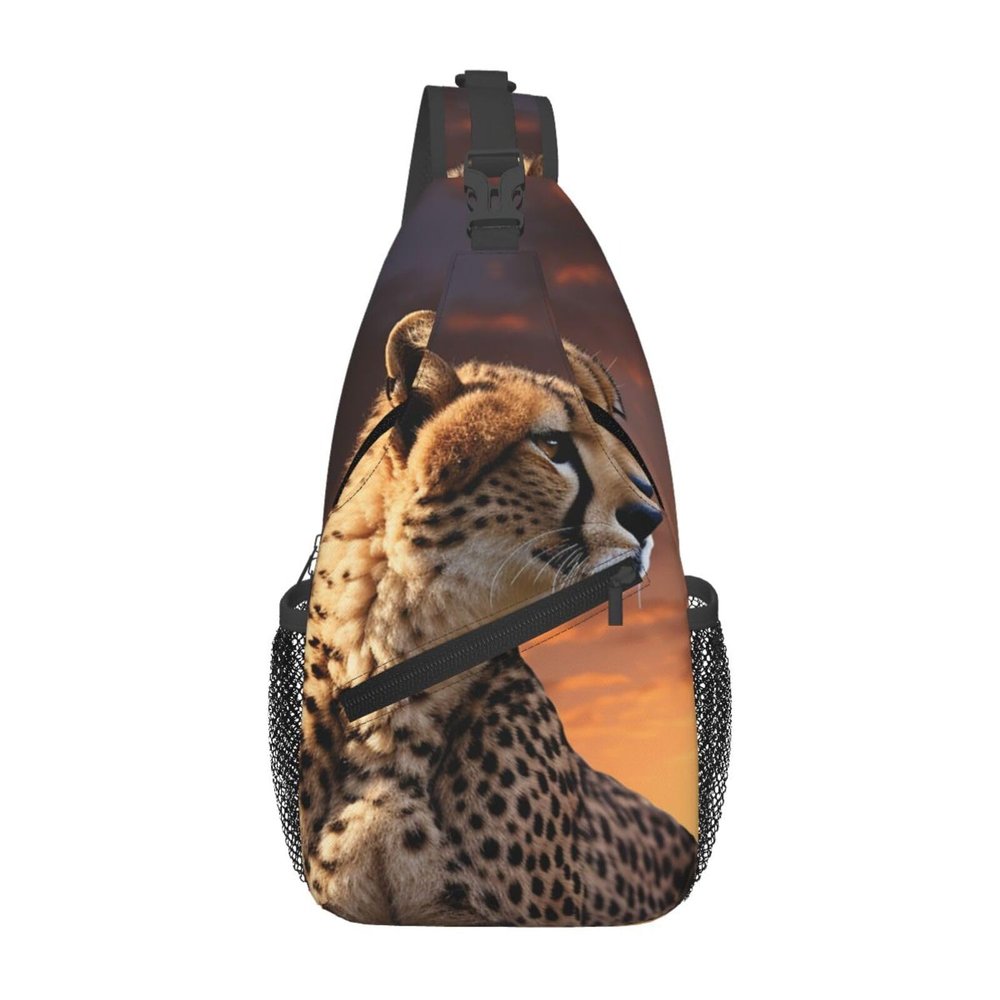 HJTRW Cheetah With Sunset Sling Bag Backpack For Men Cross Chest Bag Crossbody Shoulder Bag Travel Hiking Daypack