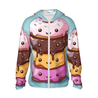 HJBNW Cute Colorful Donuts Sun Protection Hoodie Jacket Full Zip UPF 50+ Long Sleeve Sun Shirt with Pocket Outdoor, Large, Black