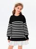 Batermoon Girls Striped Oversized Sweaters Fashion Batwing Sleeve Side Slit Knit Pullover Clothes 5-14 Years Black view 2