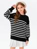 Batermoon Girls Striped Oversized Sweaters Fashion Batwing Sleeve Side Slit Knit Pullover Clothes 5-14 Years Black view 3