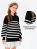 Batermoon Girls Striped Oversized Sweaters Fashion Batwing Sleeve Side Slit Knit Pullover Clothes 5-14 Years Black view 4