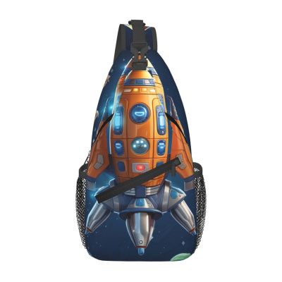 HJTRW Cartoon Spaceship Rocket Sling Bag Backpack For Men Cross Chest Bag Crossbody Shoulder Bag Travel Hiking Daypack