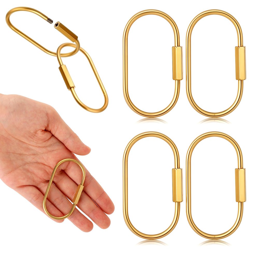 4 Pcs Brass Screw Lock Keychain, Durable Brass Screw Lock Clip Key Chain Ring Durable Simple Brasss Keychain Holder Brasss Key Ring Simple Style Car keychains for Men Women Christmas Gifts, Gold