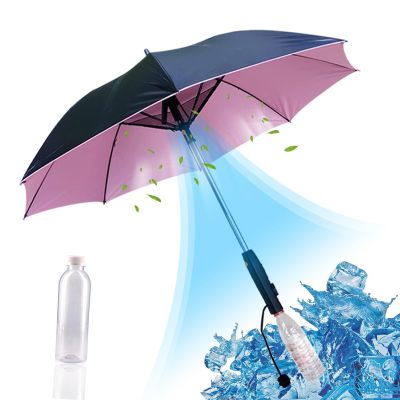Large Compact Golf Umbrella, UPF 50+ UV Umbrella for Sun Protection, with Built In Fan And Mister Spray, Long Handle Umbrella For Rain Sun Umbrella UV Protection Windproof Waterproof Umbrella (Pink)