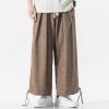 Wide Leg Linen Pants Men Drawstring Palazzo Pants Loose Summer Lounge Pants Casual Outdoor Trousers with Pockets Coffee view 2