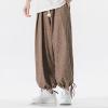 Wide Leg Linen Pants Men Drawstring Palazzo Pants Loose Summer Lounge Pants Casual Outdoor Trousers with Pockets Coffee view 3