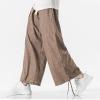 Wide Leg Linen Pants Men Drawstring Palazzo Pants Loose Summer Lounge Pants Casual Outdoor Trousers with Pockets Coffee view 4