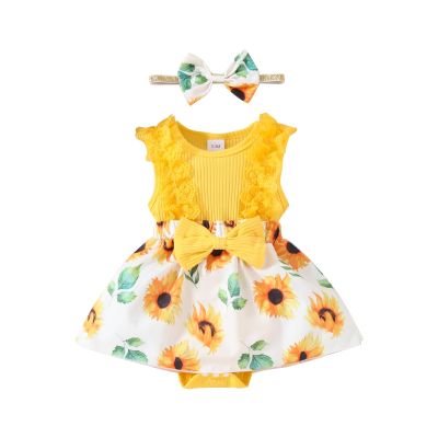 Betadog Baby Girl Lace Tulle Sleeveless Newborn Infant Baby Girl Lace Ruffle Sleeve Romper Girl (Yellow, 6-9 Months)