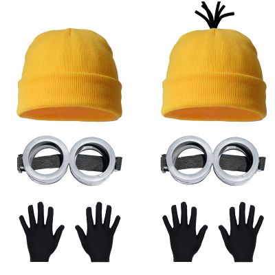 ZKRYHB 6PCS Costume Accessories Set Yellow Beanie Knit Hat Vintage Goggles Glasses Black Gloves for Halloween Cosplay