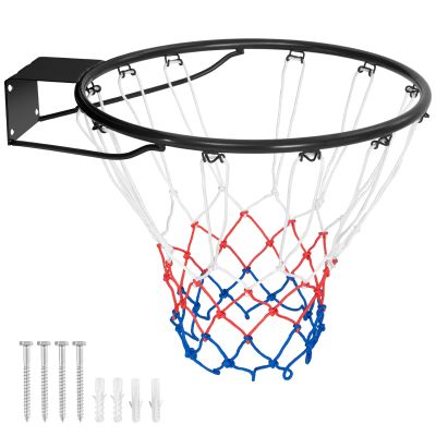 Goplus 18/15 Replacement Basketball Rim, Wall Door Mounted Basketball Hoop with All Weather Net, Indoor Outdoor Hanging Basketball Rim Goal Outside (15 Inches, Black)