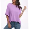 Elbow Length Tops for Women Oversized Striped Shirts Casual Crew Neck Half Sleeve Tunic Tops Womens Blouses Summer Tops for Women 2024 Oversized Tshirts for Women, Purple, Large view 3