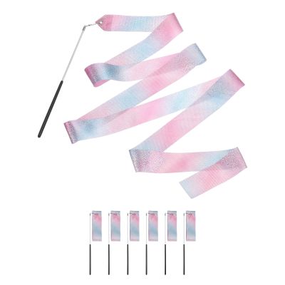 uxcell 6 Pcs Sparkling Dance Ribbon Flash Gymnastics Ribbon Streamers 6.6Ft Shining Silk Dance Ribbon Wand for Dance Streamers Black Twirling Ribbon