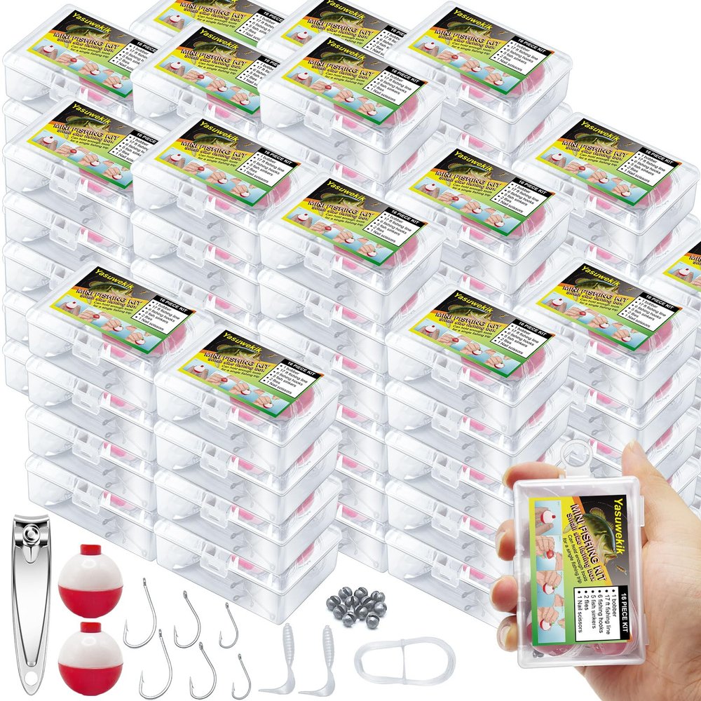 yasuwekik Mini Fishing Kits Bulk for Kids Small Survival Fishing Kit Portable Fishing Tackle Fishing Accessories Fishing Gear with Case for Beginner Christmas Shoebox Stocking Stuffer Gift (72)