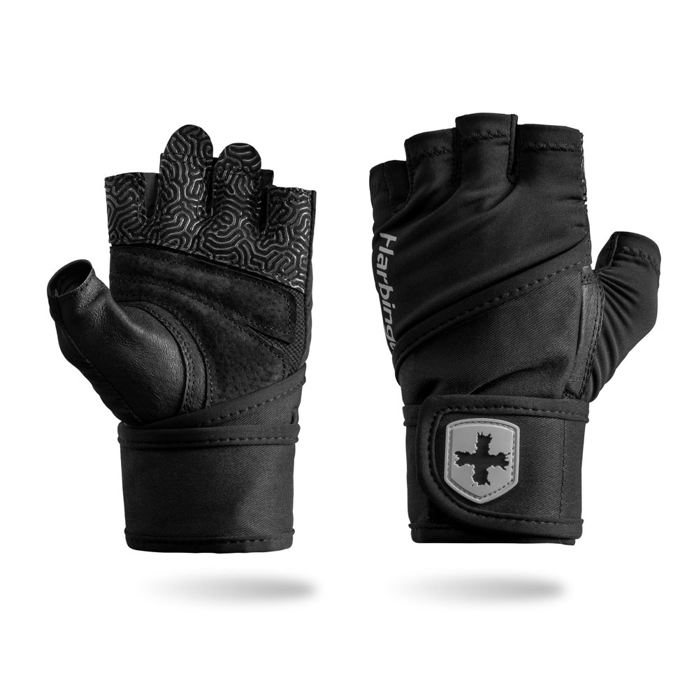 Harbinger Pro Wristwrap Gloves 3.0 - Enhanced Grip, Superior Wrist Support, Breathable 4-Way Stretch Lycra, Durable Leather Palm, Half-Finger Design for Weightlifting, Gym, Black, XX-Large - Men's