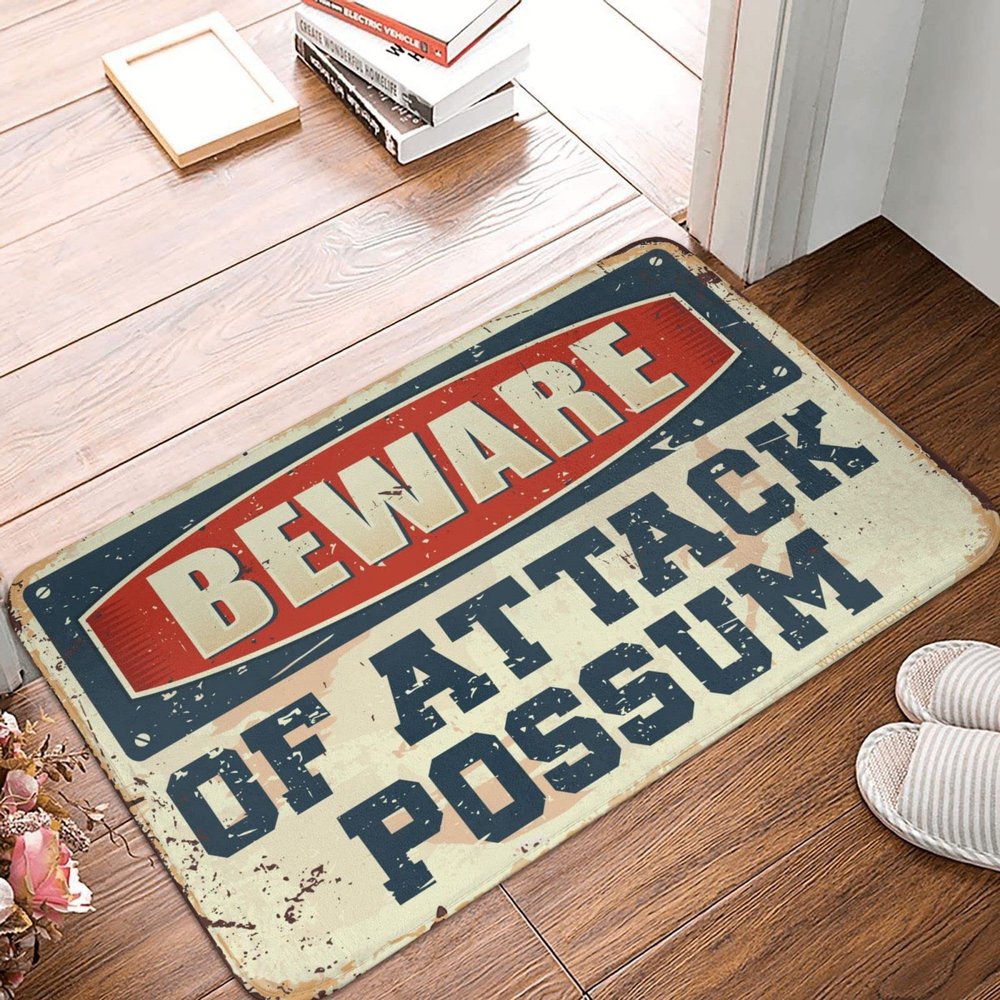 PLOWS Funny Shoes Beware of Attack Possum Rug Funny Outdoor Decor Spring Porch Decor(Size:65X90CM)