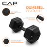 CAP Barbell 40 LB Rubber Coated Hex Dumbbell Hand Weight - Single | Black Handle view 3