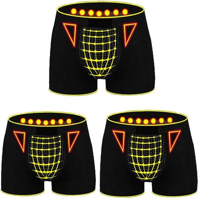 ALEPXS Safety Certification Men's Functional Underwear Magnetic Therapy Boxer 3 Packs Elastic Breathable Panties(Size:L/Large)