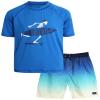 Big Chill Boys Swim Set - 2 Piece Quick Dry UPF50+ Protection Kids Rash Guard Short Sleeve Swim Shirt and Swimming Trunks, Size 4, Blue Skeleton view 1