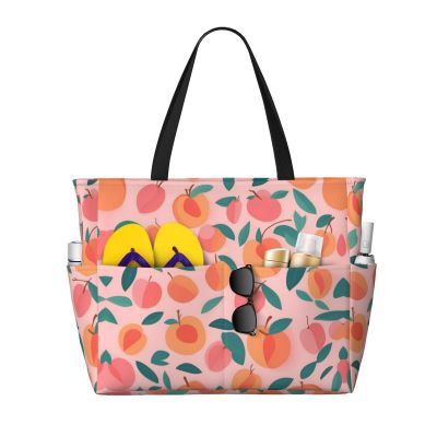 DRTGEDS Peach Pattern Seamless Large Capacity Tote Bag With Zipper Sandproof Women Beach Bag Handbag Gym Bag Travel