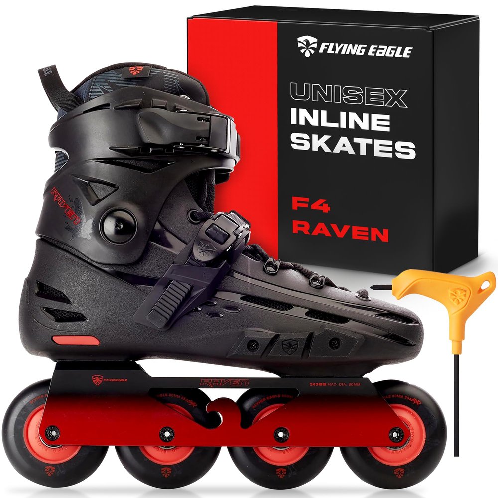 Flying Eagle F4 Raven Freeskates - Inline Skates Adult, Inline Speed Skates for Adults, Outdoor Roller Skate, Rollerblading, Skating Shoes, Rollerskates Adult - Black Fire, Men's Size: 9 US / 42 EU